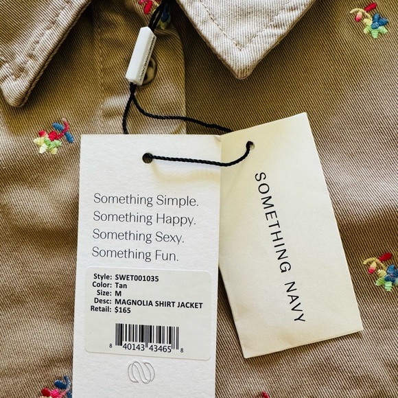 Something Navy Embroidered Tan Shirt Jacket - Picture 5 of 5